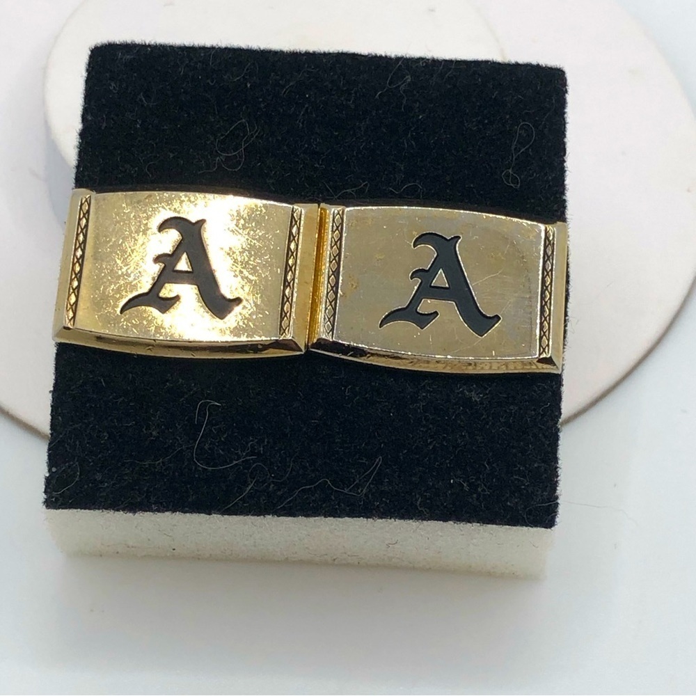 Vtg Gold Tone Letter A Monogram Engraved Design Cufflinks .9” x .6”